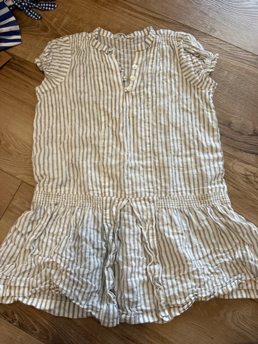 Girls' Striped Ruffle-Trim Casual Dress - White and Light Gray